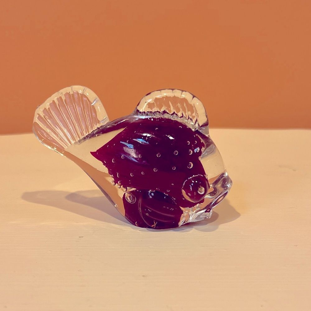 Clear Glass Purple Fish 4” Long x 3” Tall
